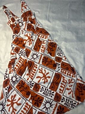 White and Rust Graphic Maxi Dress - Sleeveless Summer Style